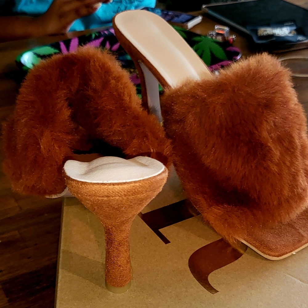 Faux fur mules